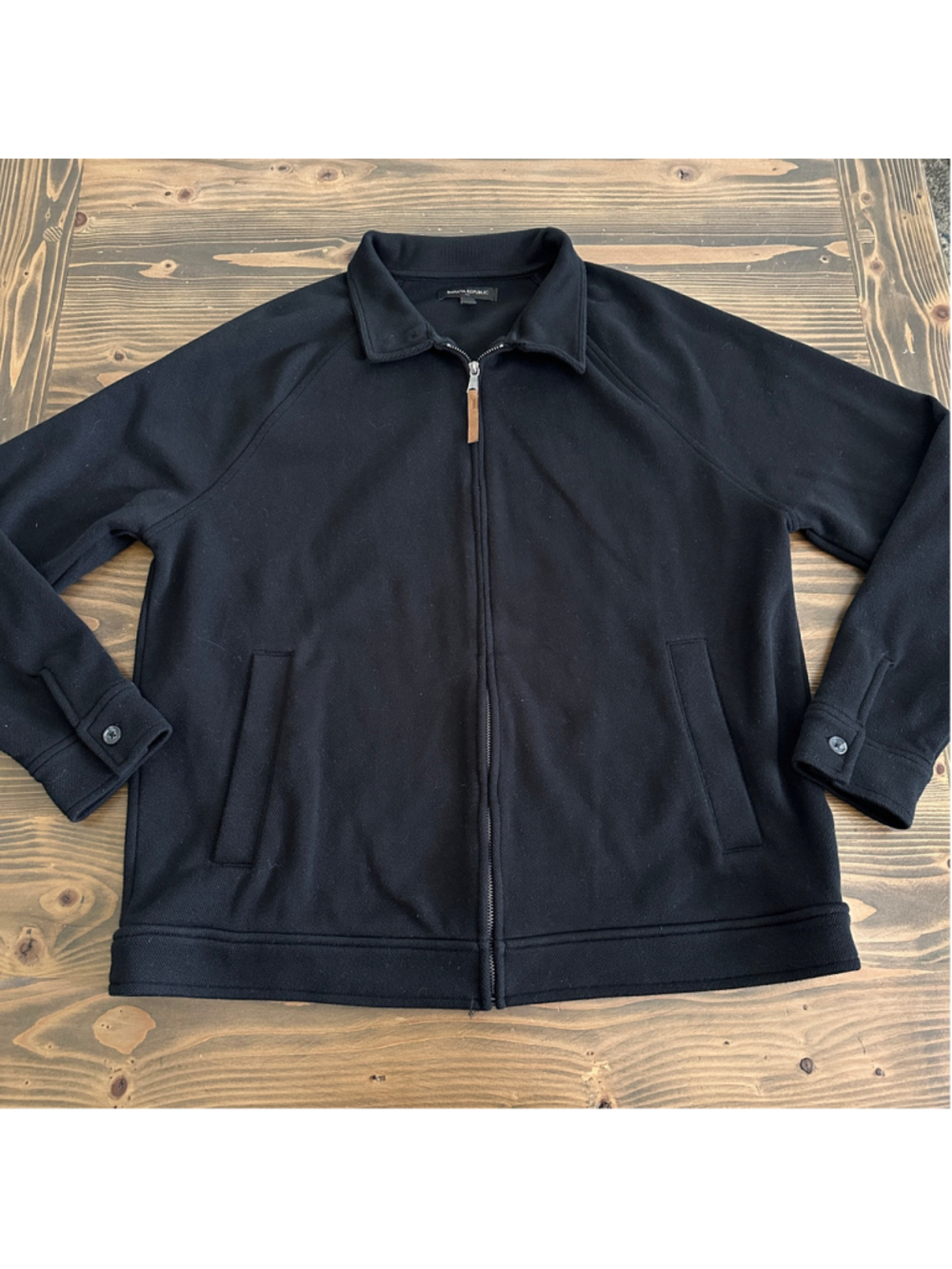 Banana Republic Men's Zip Up Jacket L Black Textured Knit Lightweight Stretch